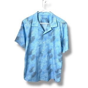 Clorofila Sea Wear Blue Palm Leaves Button Up Size Large Short Sleeve